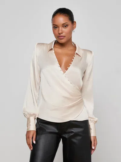 L'agence Bernice Satin Wrap Blouse In Neutral
