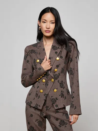 L'agence Bethany Flocked Herringbone Blazer In Multi