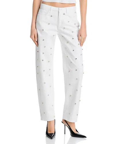 L'agence Bex High Rise Embellished Rodeo Jeans In Blanc In White