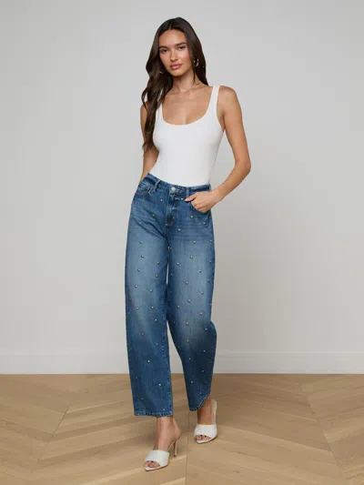 L'agence Bex High Rise Rodeo Studded Jeans In Solvang In Blue