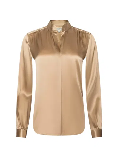 L'agence Bianca Band-collar Blouse In Neutral