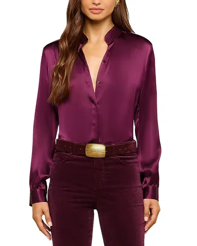 L'agence Bianca Silk Banded Collar Blouse In Purple
