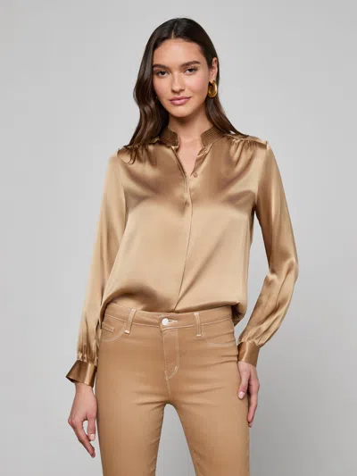 L'agence Bianca Silk Blouse In Brown