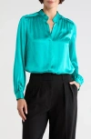 L'agence Bianca Silk Satin Blouse In Blue