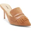 L'agence Bijou Ii Pointed Toe Kiltie Penny Loafer Mule In Brown
