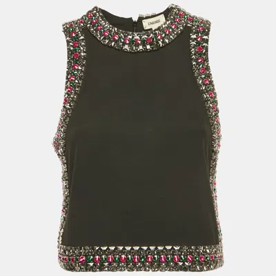 Pre-owned L'agence Black Crepe Bastia Embellished Tank Top Xs