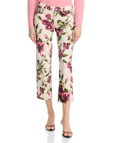 L'agence Blaine Low Rise Crop Stovepipe Jeans In Ecru/mauve Romantic Rose In White