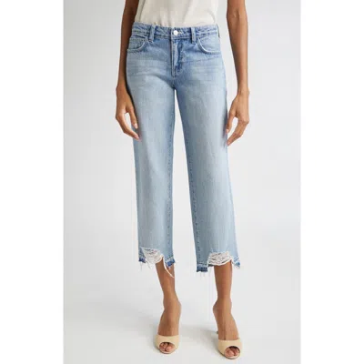 L'agence Blaine Low Rise Release Hem Crop Stovepipe Jeans In Blue