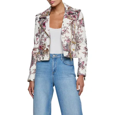 L'agence Blakely Butterfly Leopard Print Crop Leather Biker Jacket In Neutral