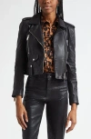 L'agence Blakely Crop Leather Biker Jacket In Black