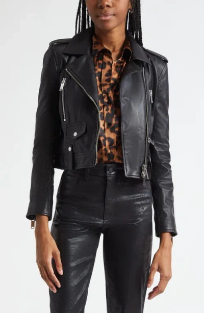 L'AGENCE L'AGENCE BLAKELY CROP LEATHER BIKER JACKET