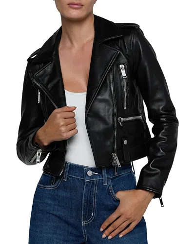 L'agence Blakely Crop Leather Biker Jacket In Black