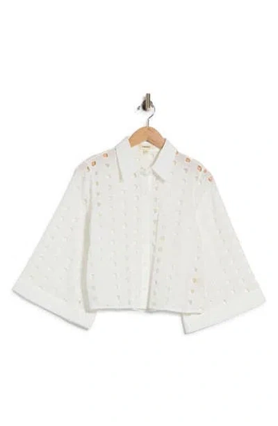 L'agence Breslin Eyelet Bell Sleeve Crop Blouse In White
