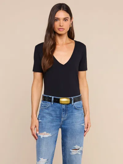 L'agence Brianna Cotton V-neck Tee In Black