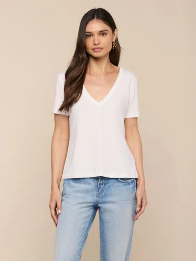 L'agence Brianna Cotton V-neck Tee In White