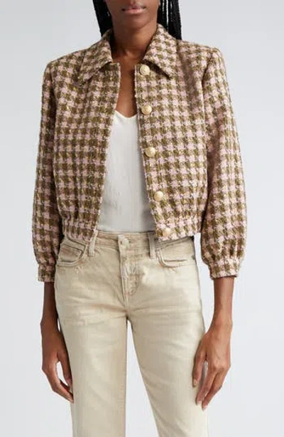L'agence Bridges Tweed Crop Jacket In Army/lt Pink Multi