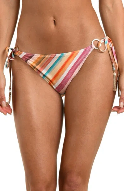 L'agence Britt Watercolor Stripe Side Tie Bikini Bottom In Multi