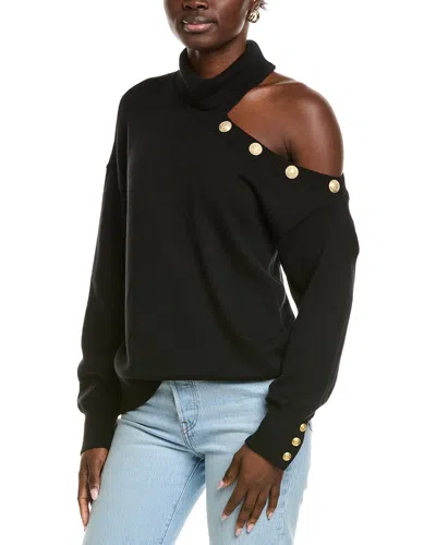 L'agence Brixie One-shoulder Turtleneck Wool-blend Sweater In Black