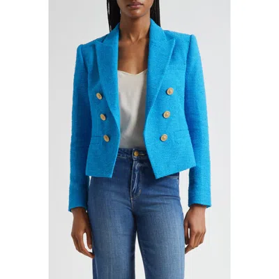 L'agence Brooke Double Breasted Crop Cotton Blend Blazer In Dresden Bl