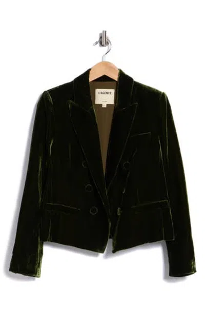 L'agence Brooke Double Breasted Cropped Velvet Blazer In Black