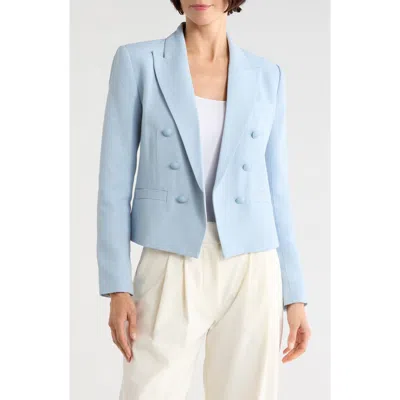 L'agence Brooke Texture Double Breasted Crop Blazer In Blue