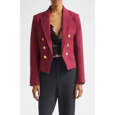 L'agence Brooke Texture Double Breasted Crop Blazer In Burgundy