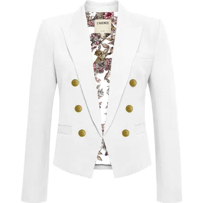 L'agence Brooke Texture Double Breasted Crop Blazer In White