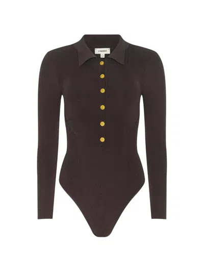 L'agence Buttoned Polo Top In Brown