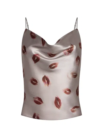 L'agence Calista Lip-print Blouse In Neutral
