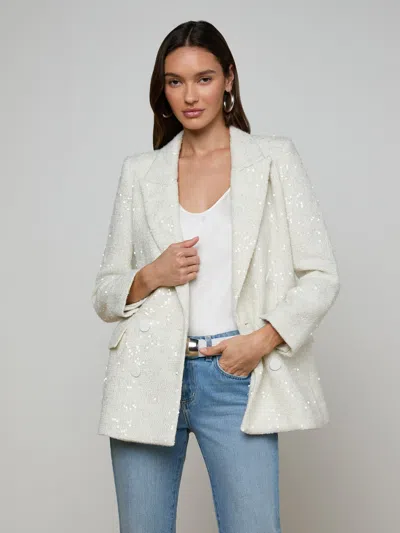 L'agence Cambrie Oversized Sequin Blazer In White