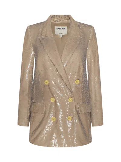L'agence Cambrie Oversized Sequin Blazer In Brown