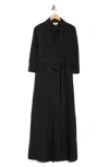 L'agence Cameron Belted Linen Blend Maxi Shirtdress In Black