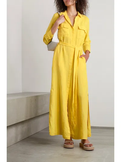 L'agence Cameron Linen Shirt Dress In Light Maze In Yellow