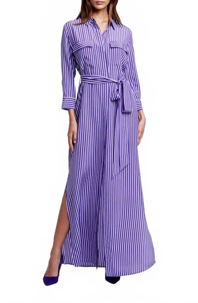 L'agence Cameron Maxi Shirt Dress In Pop Purple / White Stripe In Blue