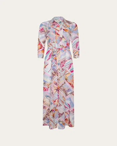 L'agence Cameron Print Long Sleeve Silk Maxi Shirtdress In Animal Print