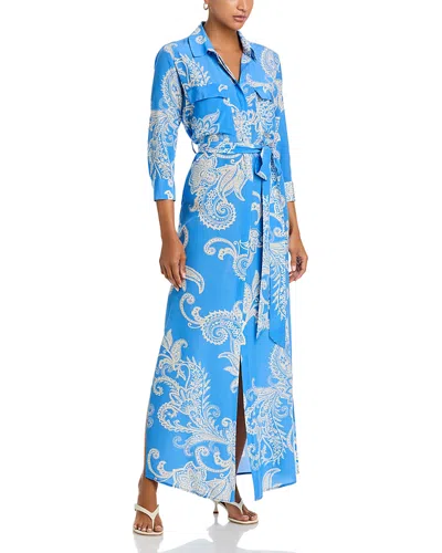 L'agence Cameron Silk Long Shirt Dress In Blue