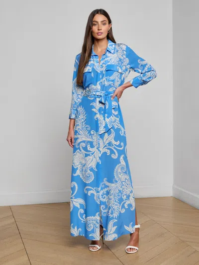 L'agence Cameron Silk Shirt Dress In Blue