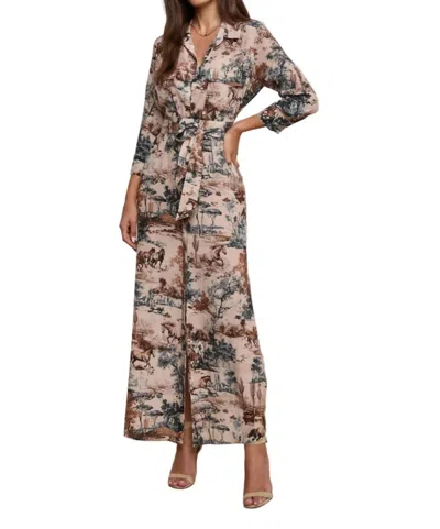 L'agence Cameron Silk Shirt Dress In Tan Multi Western Toile In Neutral