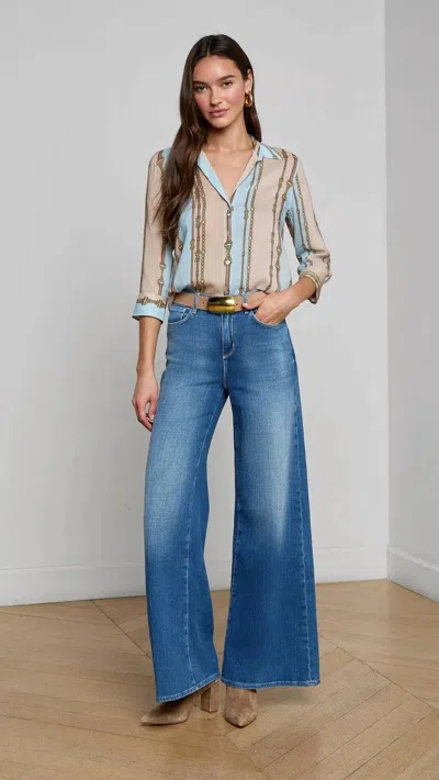 L'agence Camille Button Down Blouse In Taupe Sage In Multi