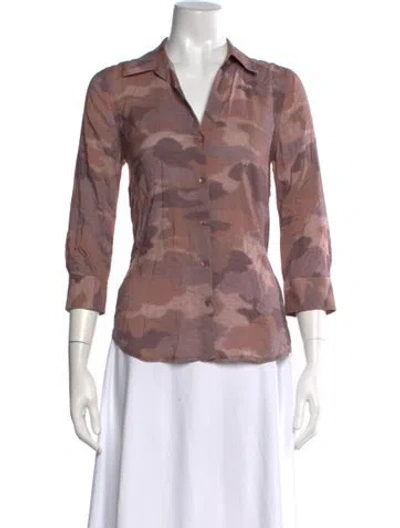 Pre-owned L'agence Camouflage Print V-neck Button-up Top In Neutral
