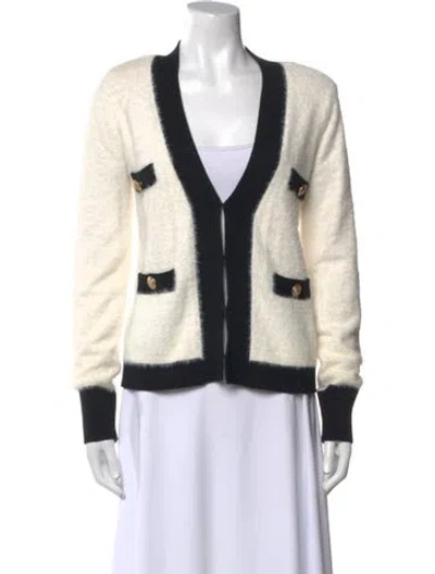 Pre-owned L'agence Camouflage Print V-neck Sweater In White