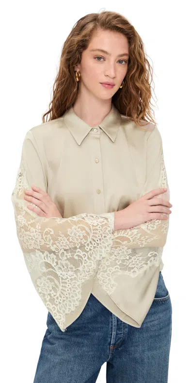L'agence Capri Lace Sleeve Blouse Feather Grey In Gray