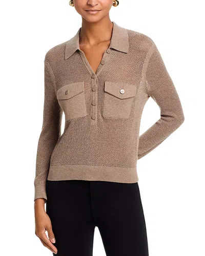 L'agence Carine Pointelle Collared Sweater In Brown