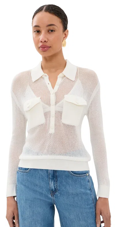 L'agence Carine Pointelle Collared Sweater Ivory In White
