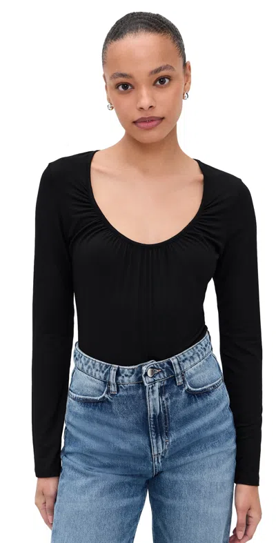 L'agence Cassandra Long Sleeve Ruched Bodysuit Black