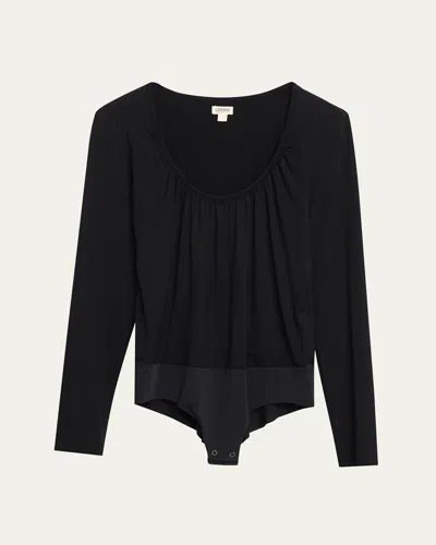 L'agence Cassandra Ruched Bodysuit In Black