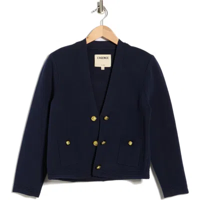 L'agence Catie V-neck Knit Blazer In Blue