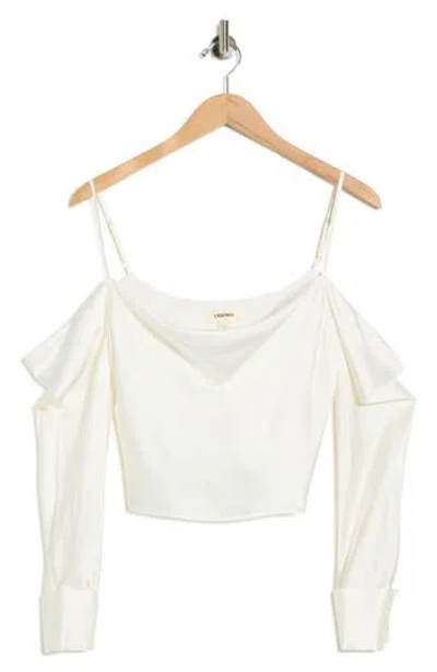 L'agence Cavallo Cold Shoulder Long Sleeve Silk Crop Top In Neutral