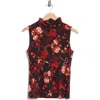 L'agence Ceci Floral Sleeveless Turtleneck Top In Red