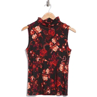 L'agence Ceci Floral Sleeveless Turtleneck Top In Red